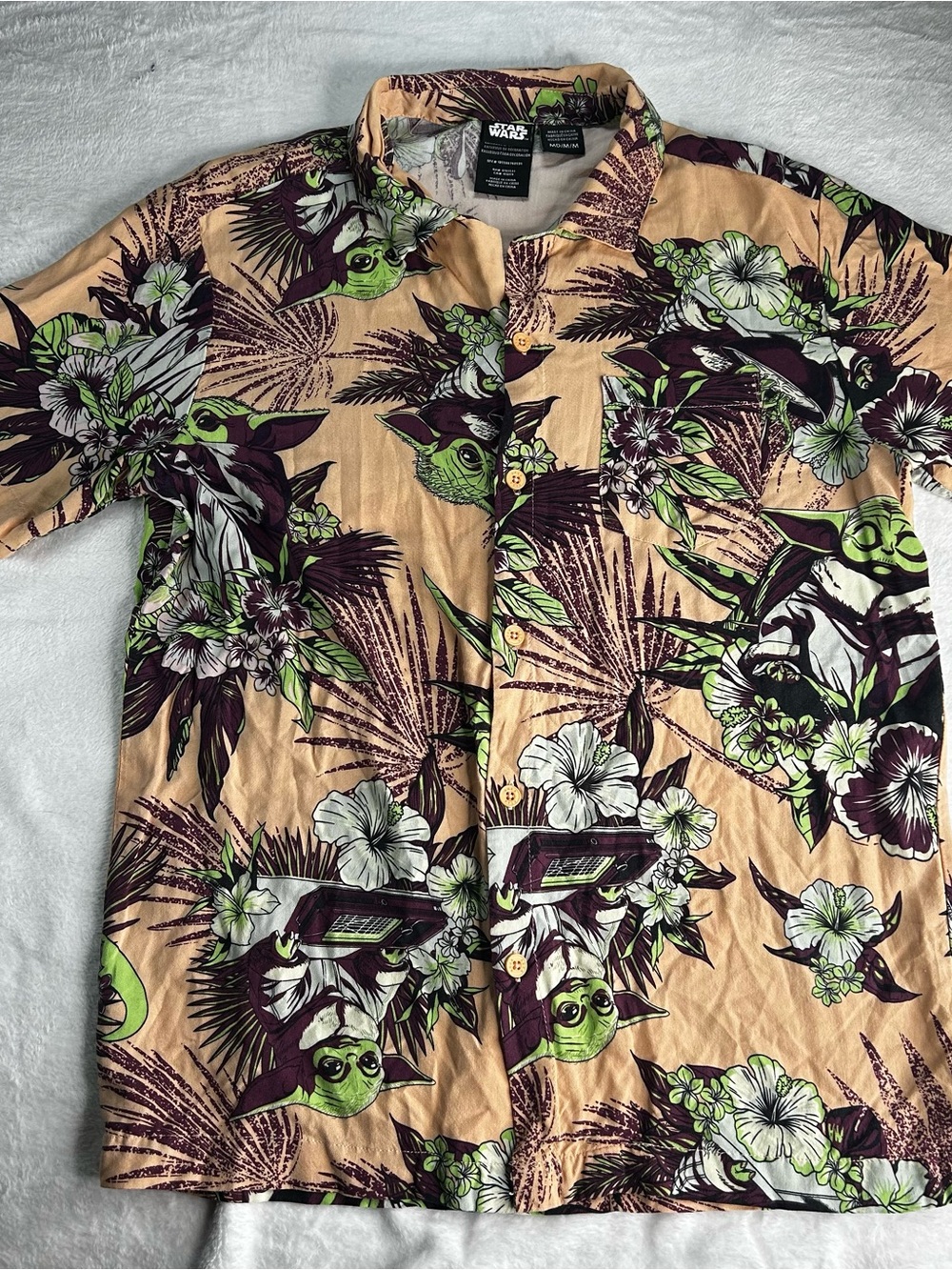 Star Wars Tan Camp Shirt with Green & Purple Floral Print